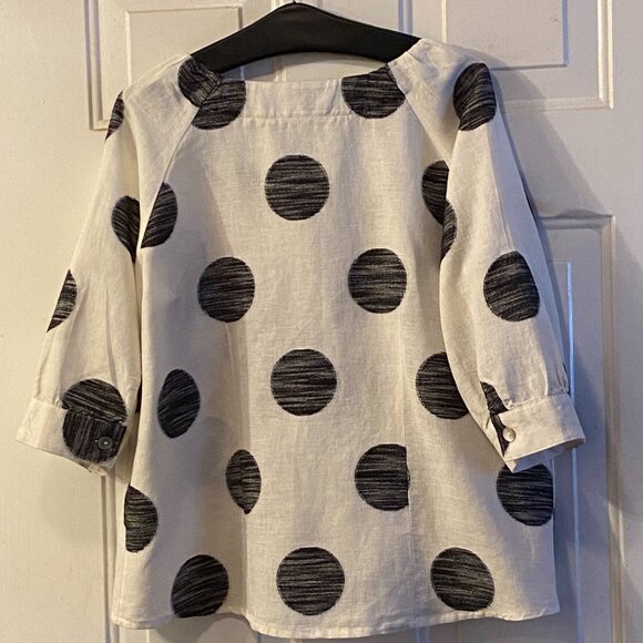 Symple nyc Sz M Linen/Cotton Womens Jacket Button Up 3/4 Sleeve White/Black Dot - Picture 8 of 12